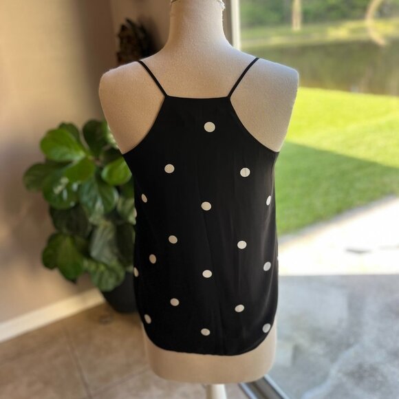 Loft Spaghetti Strap Sleeveless Blouse V Neck Black with White‎ Polka Dots  XS - Picture 3 of 5
